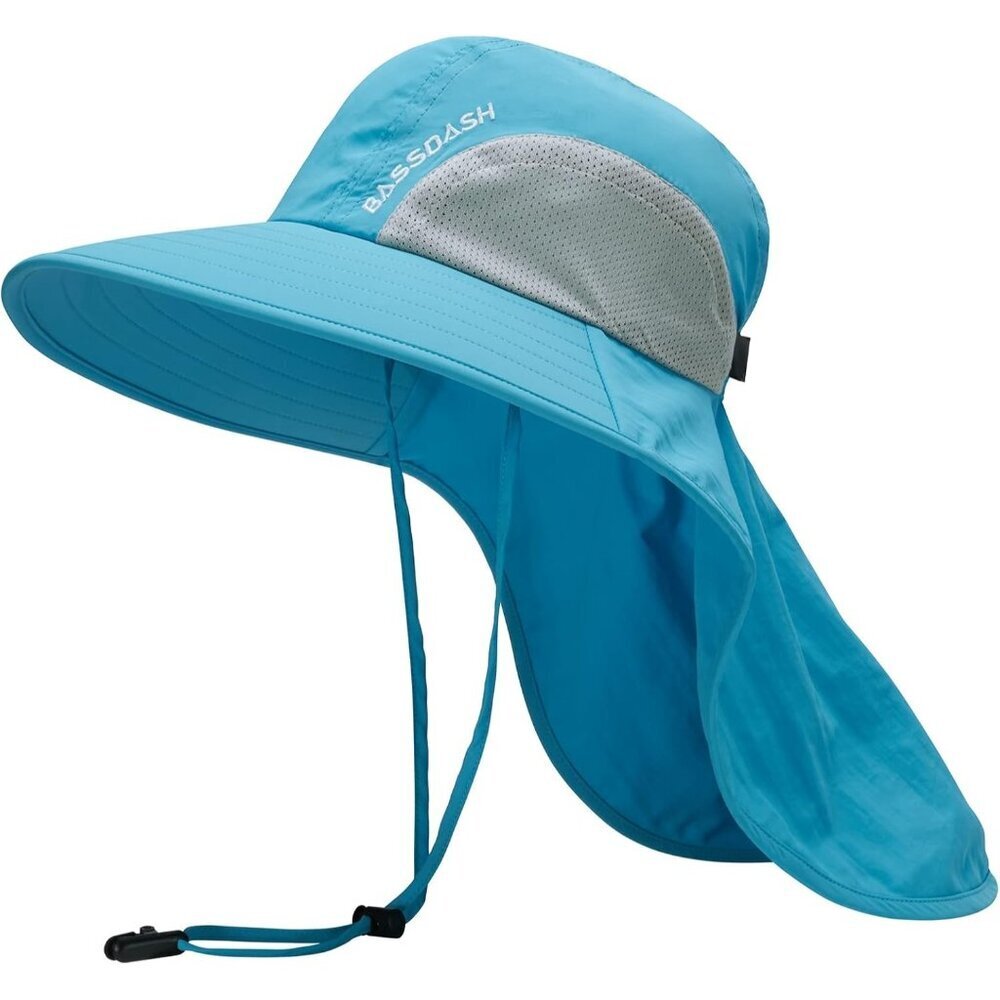 Unisex Light Blue 100% Nylon Wide Brim Mesh Vent With Neck Flap Classic Sun Hat